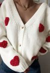 Romantic 3D Heart Knit Cardigan in White