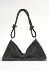 Full Diamond Double String Shoulder Bag in Black