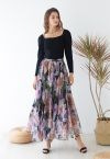 Hydrangea Watercolor Maxi Skirt in Lilac