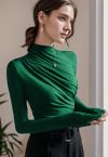 Ruched Long Sleeves Top in Dark Green