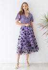 3D Posy Double-Layered Mesh Midi Skirt in Lilac