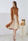 Front Pleats Splicing Belted Hi-Lo Knit Dress in Caramel