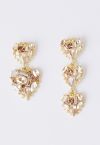 Asymmetric Golden Heart Crystal Earrings