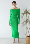 Knitted High Waist Pencil Maxi Skirt in Green