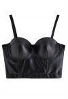 Faux Leather Bustier Crop Top in Black