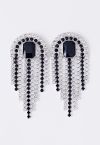 Emerald Cut Gem Diamond Tassel Earrings in Black