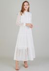 Pure White Floral Cutwork Frilling Maxi Dress