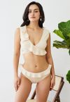 Creamy Ruffle Trim Tie-Back Bikini Set