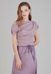 Asymmetric Boat Neck Ruched Top in Lilac