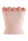 3D Floral Stretchy Tube Top in Peach