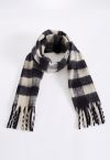 Fuzzy Check Pattern Tassel Scarf in Cream