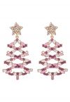 Hollow Out Christmas Tree Rhinestone Earrings in Pink