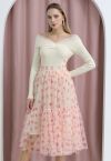 Can't Let Go Mesh Tulle Midi Skirt in Pink Heart