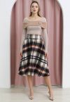 Multicolor Check Print Wool-Blend A-Line Skirt in Grey