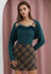 Feather Trim Cami Top and Sweater Sleeve Set in Teal