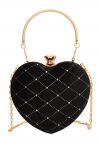 High-End Diamond-Shape Velvet Heart Clutch in Black