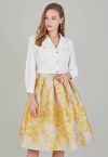 Ebullient Peony Jacquard Pleated Midi Skirt in Yellow