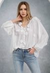 Romantic Blossom 3D Lace Flowers Buttoned Shirt in White