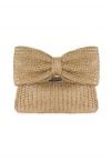 Bowknot Braided Straw Clutch in Khaki