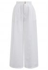 Pintuck Detail Wide-Leg Pants in White