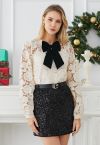 Sparkling Sequin Belted Mini Bud Skirt in Black