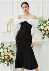 Big Bow Cold-Shoulder Mermaid Midi Dress