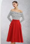 Classic Simplicity A-Line Midi Skirt in Red