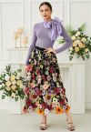 3D Floral Applique Mesh Tulle Maxi Skirt in Black