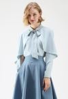 Crush on Casual Bowknot Cape Sleeves Top en azul