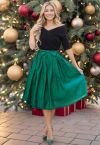 Bowknot Waist Pleated Midi Skirt in Emerald