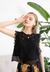 Crochet Trim Sleeveless Lace Top in Black