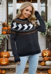 Cute Ghost Long Sleeves Knit Sweater in Black