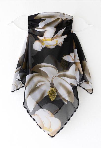 Floral Print Chiffon Sun Protection For The Face in Black