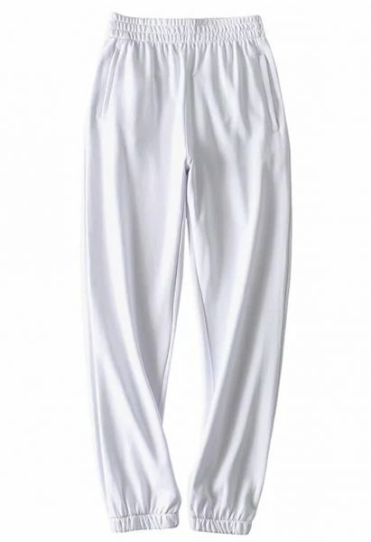 Zippered Side Pocket Joggers in White