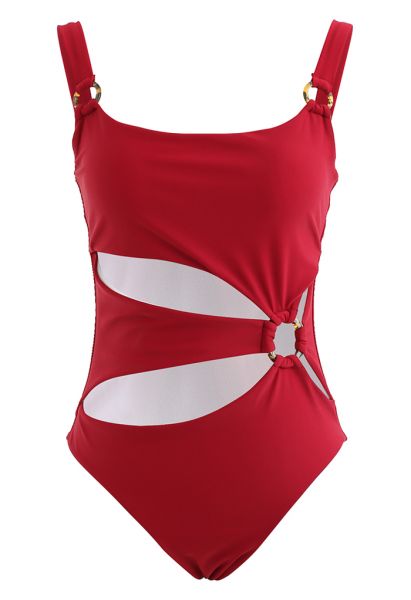 Amber O-Ring Cutout Swimsuit in Red