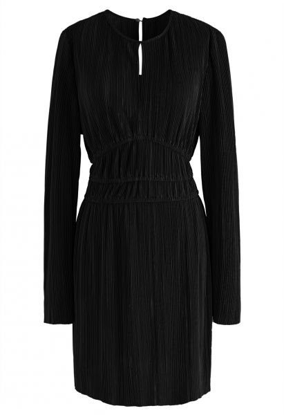 Cutout Raw-Cut Full Plisse Dress in Black