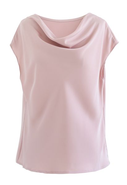 Ruched Drape Satin Sleeveless Top in Pink