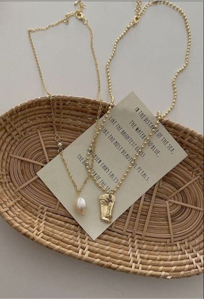 Pearl and Dinosaur Double Chain Necklace