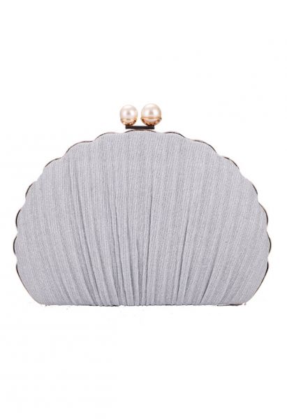 Ritzy Seashell Pearl Clutch in Silver