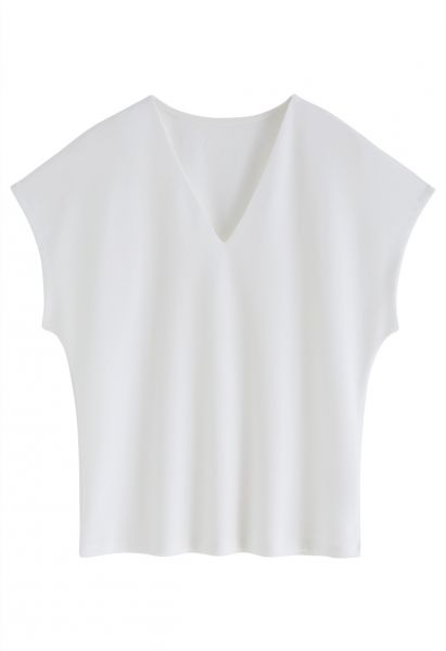 V-Neck Cotton T-Shirt in White