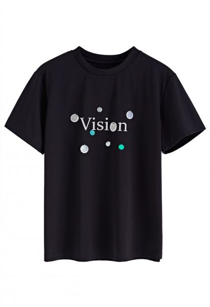 Vision Print Sequin Crew Neck T-Shirt in Black