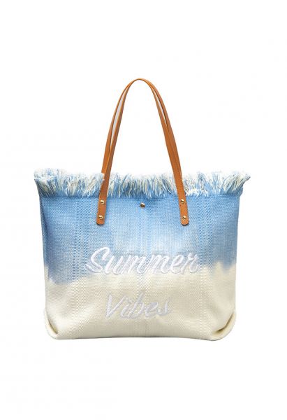 Summer Vibes Two-Tone Canvas Tote Bag in Blue