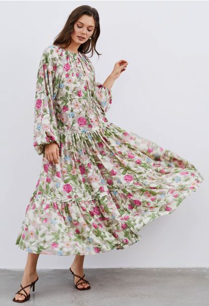 Pastel Bouquet Printed Reversible Maxi Dress