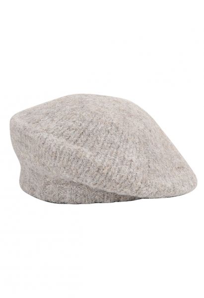 Fuzzy Wool-Blend Beret Hat in Oatmeal