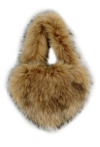 Heart Shape Faux Fur Shoulder Bag in Caramel
