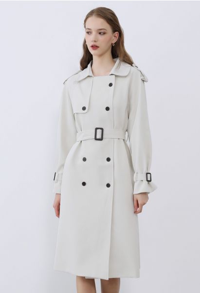 Tailored Double-Breasted Belted Trench Coat in Ivory
