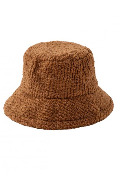 Solid Color Fuzzy Bucket Hat in Brown