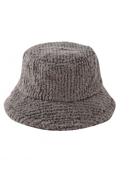 Solid Color Fuzzy Bucket Hat in Grey