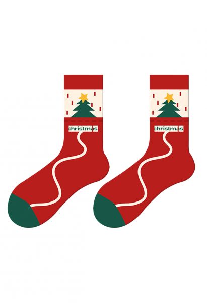 Merry Christmas Crew Socks in Red