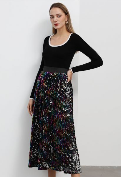 Colorful Sequin Velvet Maxi Skirt